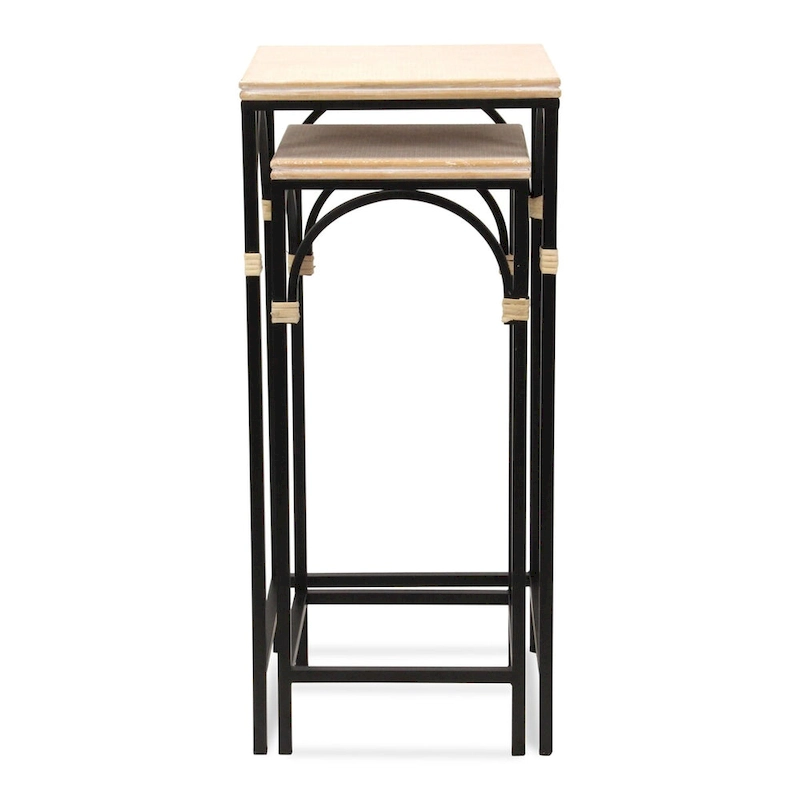 Claudette Set of 2 Rattan Accented Wood & Metal Square Side Tables