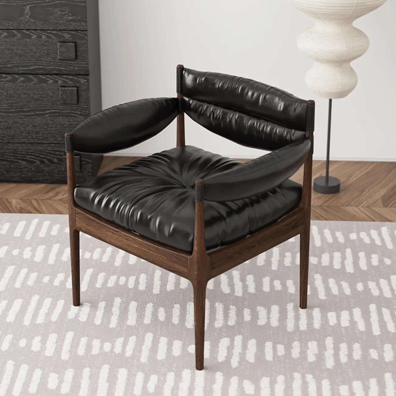 Modern Oiled Leather Mid-Back Accent Armchair