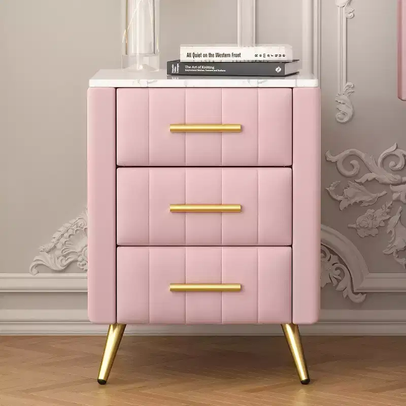 Upholstered Wooden Stylish Functional 3 Drawer Nightstand for Bedroom Living Room