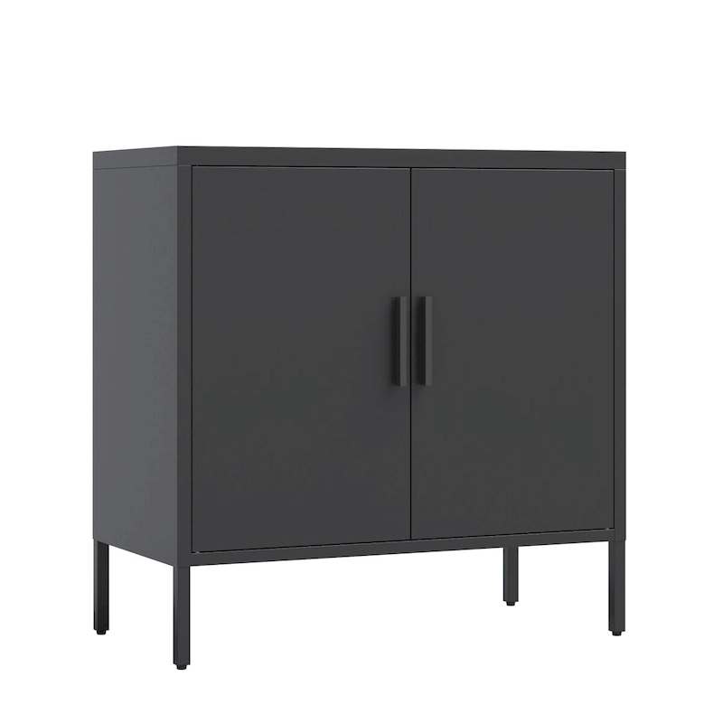 Metal Storage Cabinet with 2 Doors and 2 Adjustable Shelves, Steel Lockable Garage Storage Cabinet, Metal File Cabinet