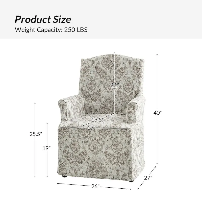 Upholstered Slipcover Arm Dining Chairs with Solid Wood Legs Set of 2