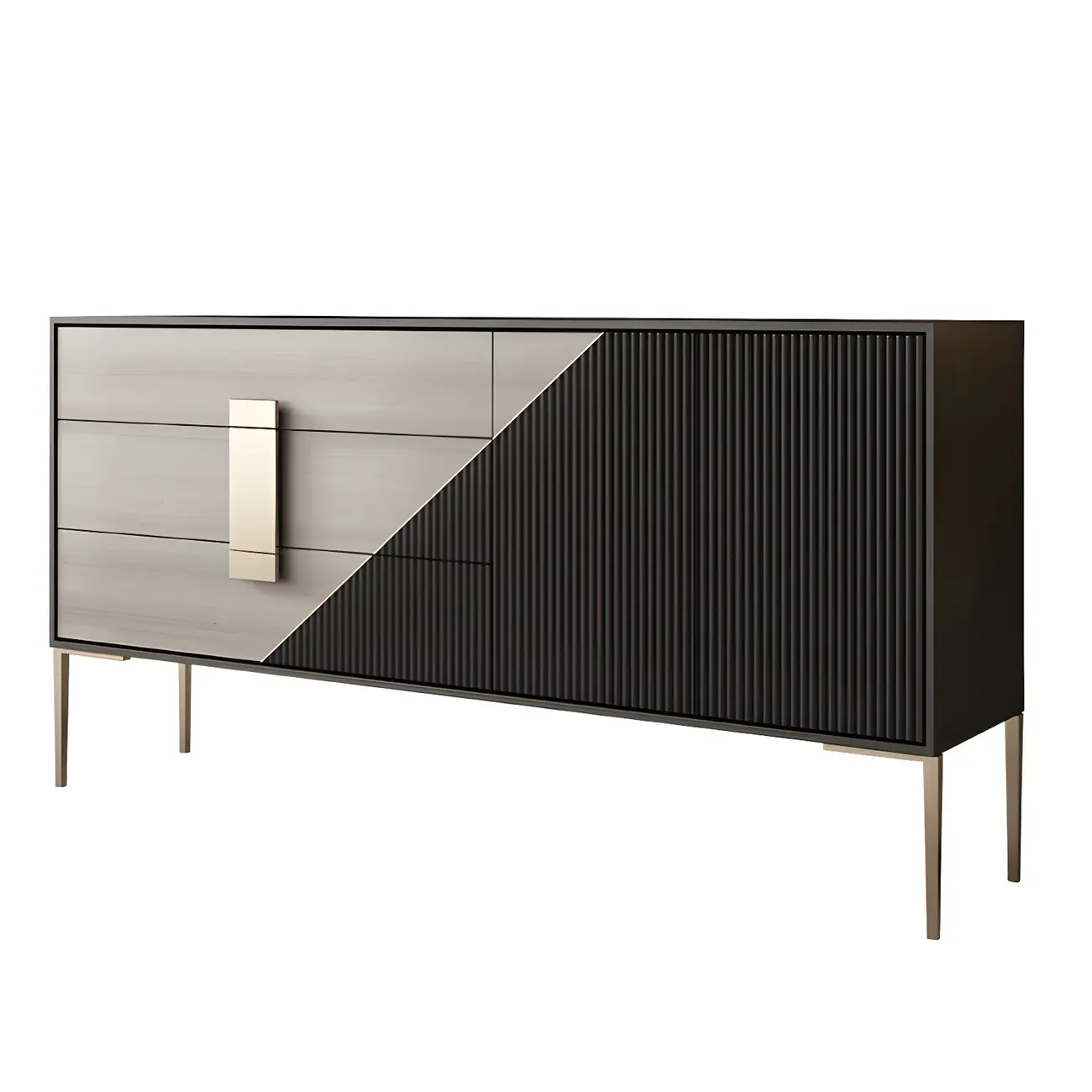 Sleek Black-Gray Wood and Metal Soft-Close Drawers Dresser