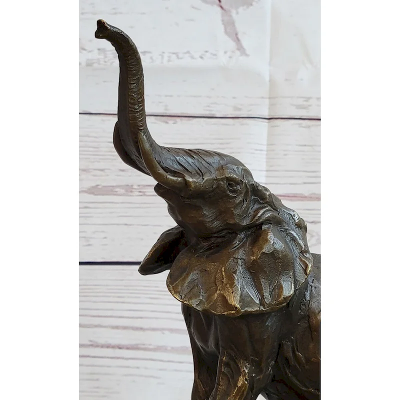 Elephant Standing On Hind Legs Bronze Figure Statue Sculpture Signed Art On Marble Base