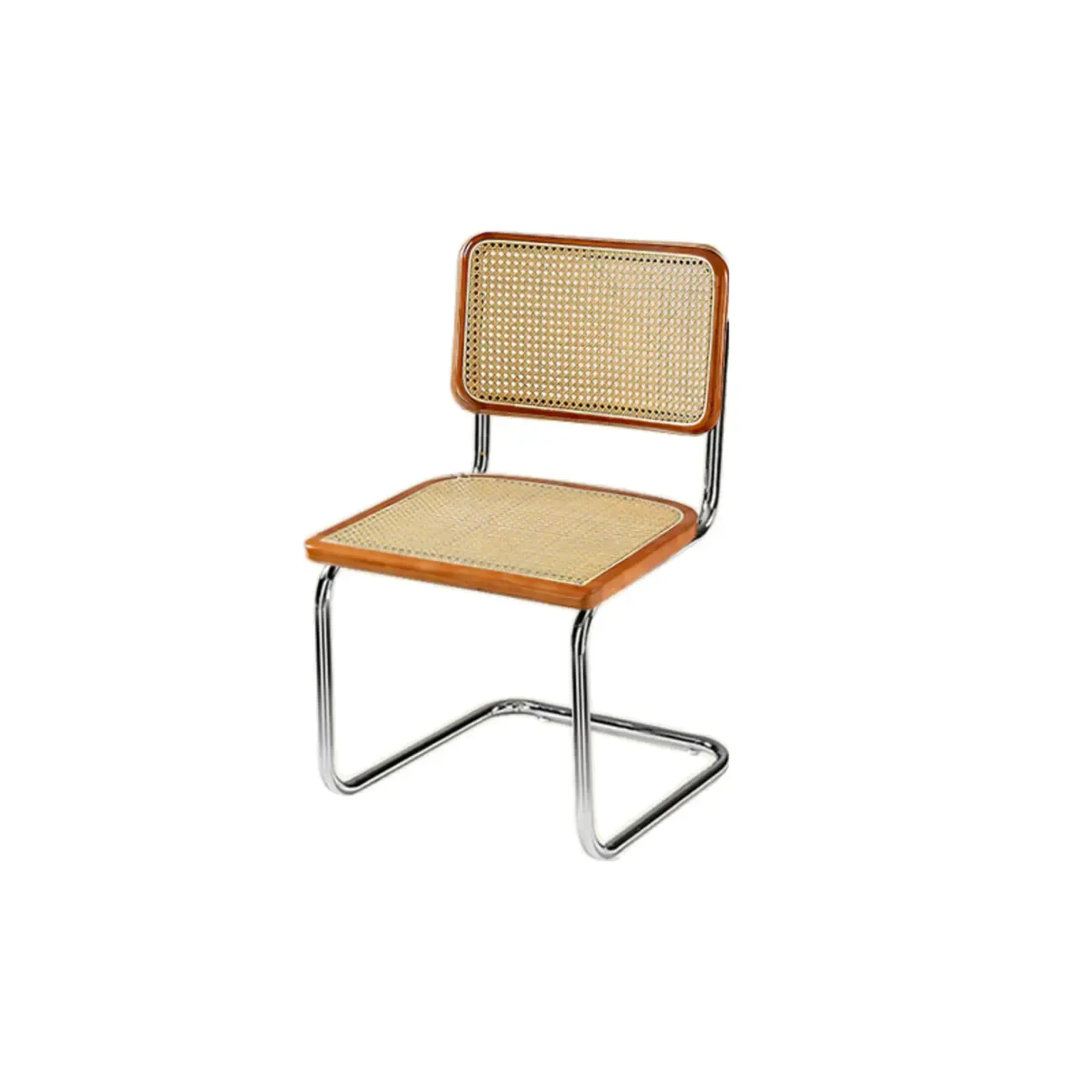 Modern Brown Cantilever Faux Leather Dining Chair Woven Back