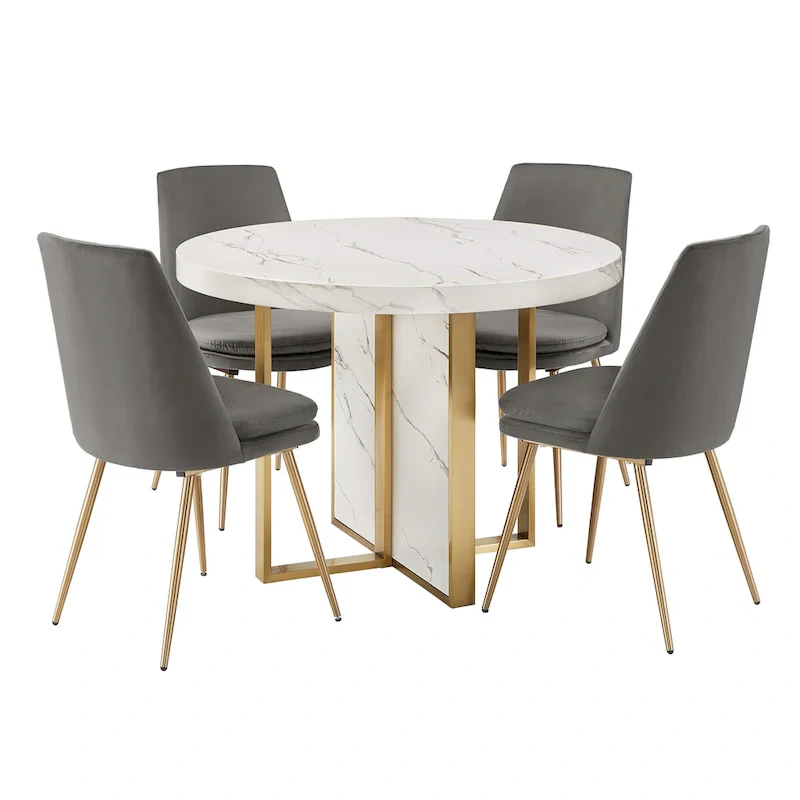 Saki 43 Wide Faux Marble Round Dining Table Set by iNSPIRE Q Modern