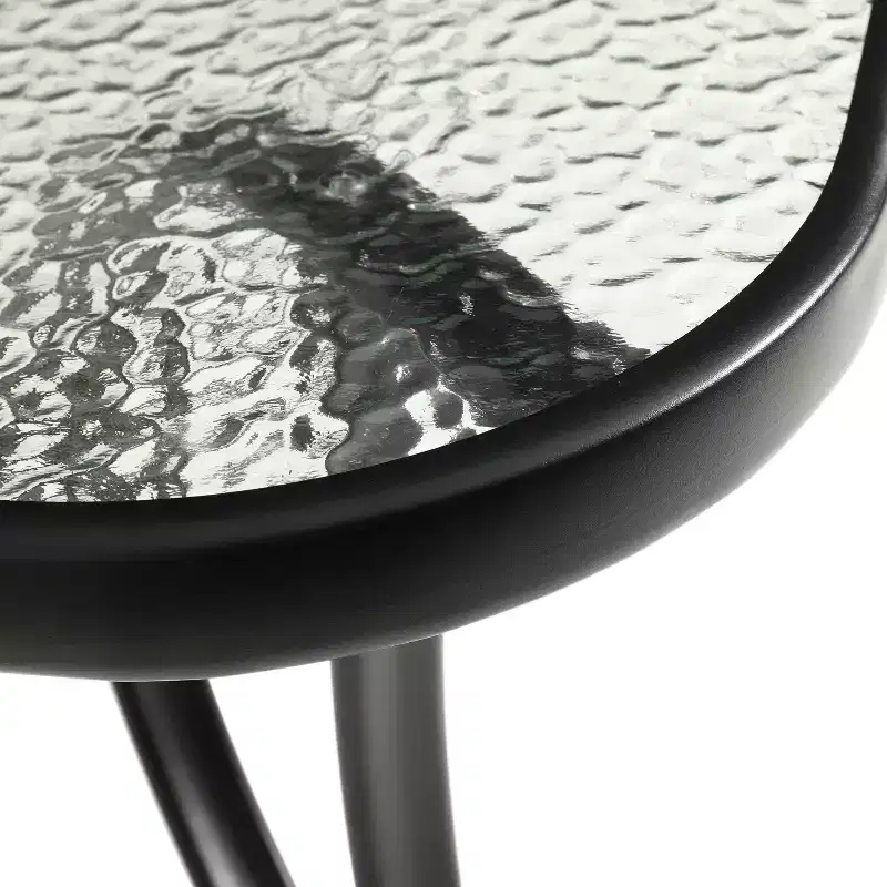 Emma and Oliver Rectangular Tempered Glass Top Patio Table with Umbrella Hole and Black Steel Tube Frame