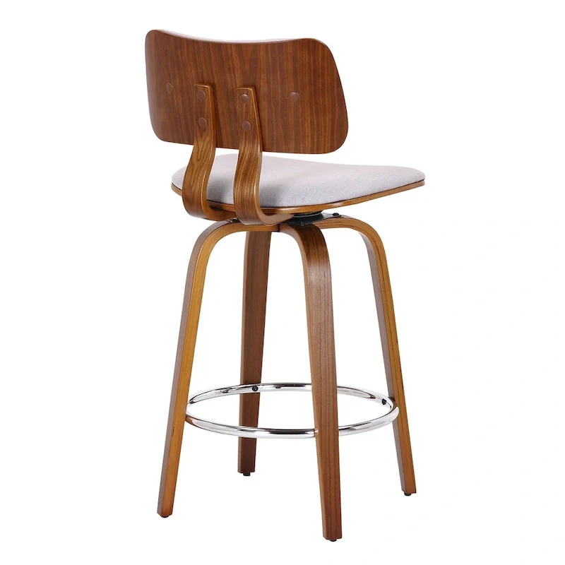 Mid-Century Fabric and Wood 26  Counter Stool with Swivel