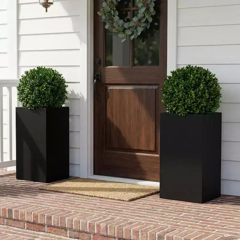 PexFix 2Pcs Metal Planter Boxes Rectangular Outdoor Planters with Drainage Holes & Insert Shelf Large Planter Pots for Porch Patio Garden Indoor Decor