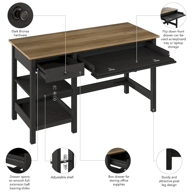 54W Computer Desk with Shelves