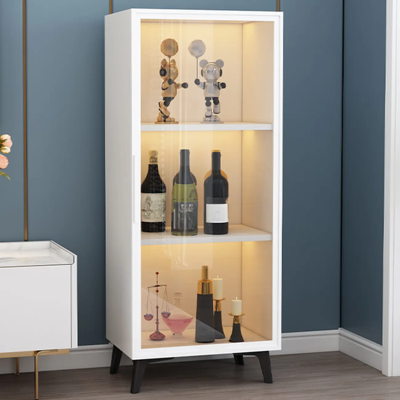 Compact Freestanding Enclosed Wooden Glass Curio Cabinet