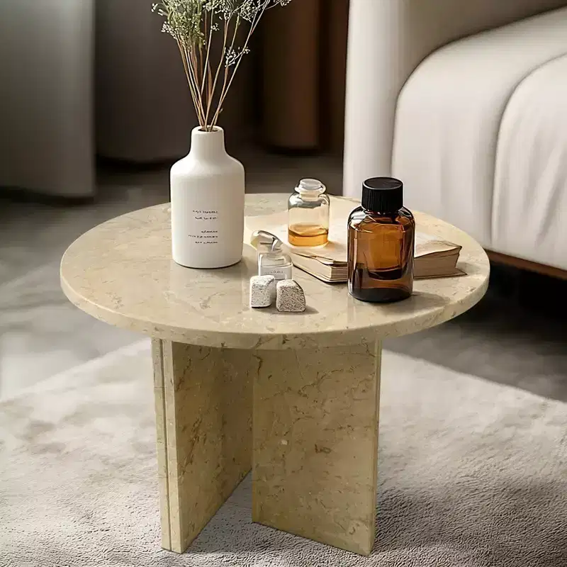 Christopher Knight Home Moira Unique Veining Natural Marble Round Coffee Table with Solid Slab Base