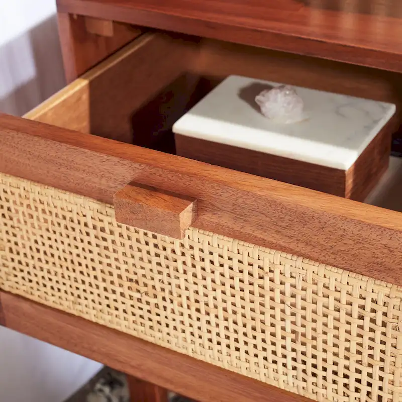 Natural / Black / White Rattan 2-Drawer Nightstand