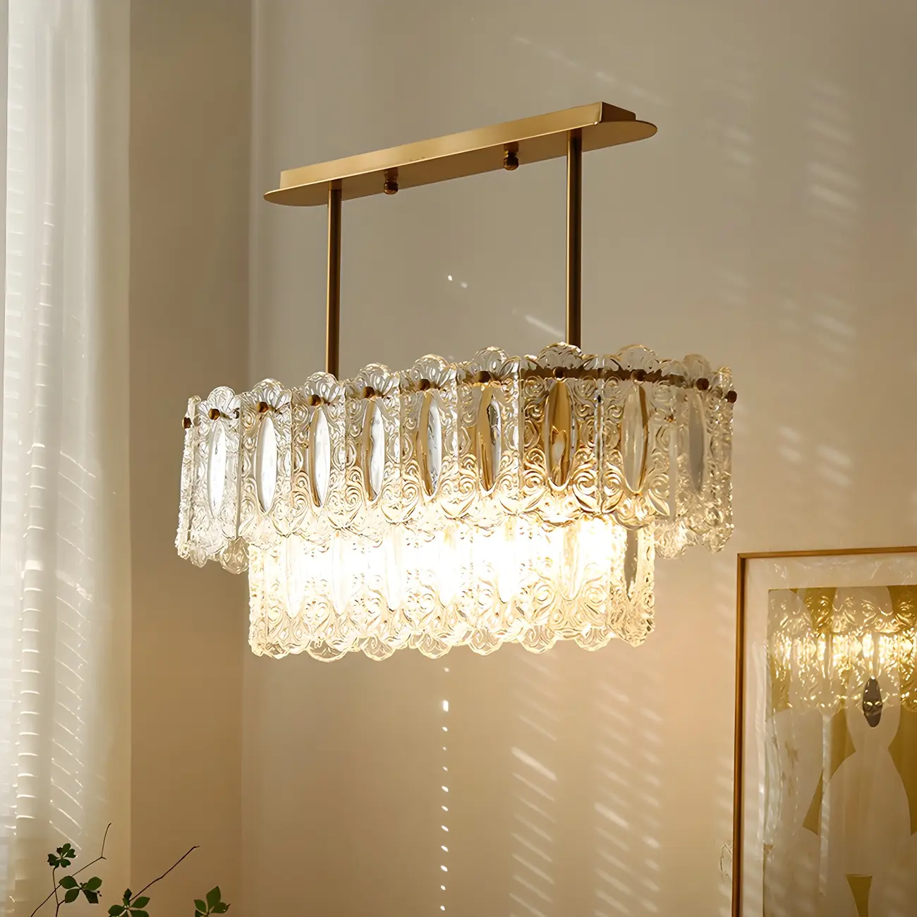 Modern Brass Glass Island Pendant Light Fixture
