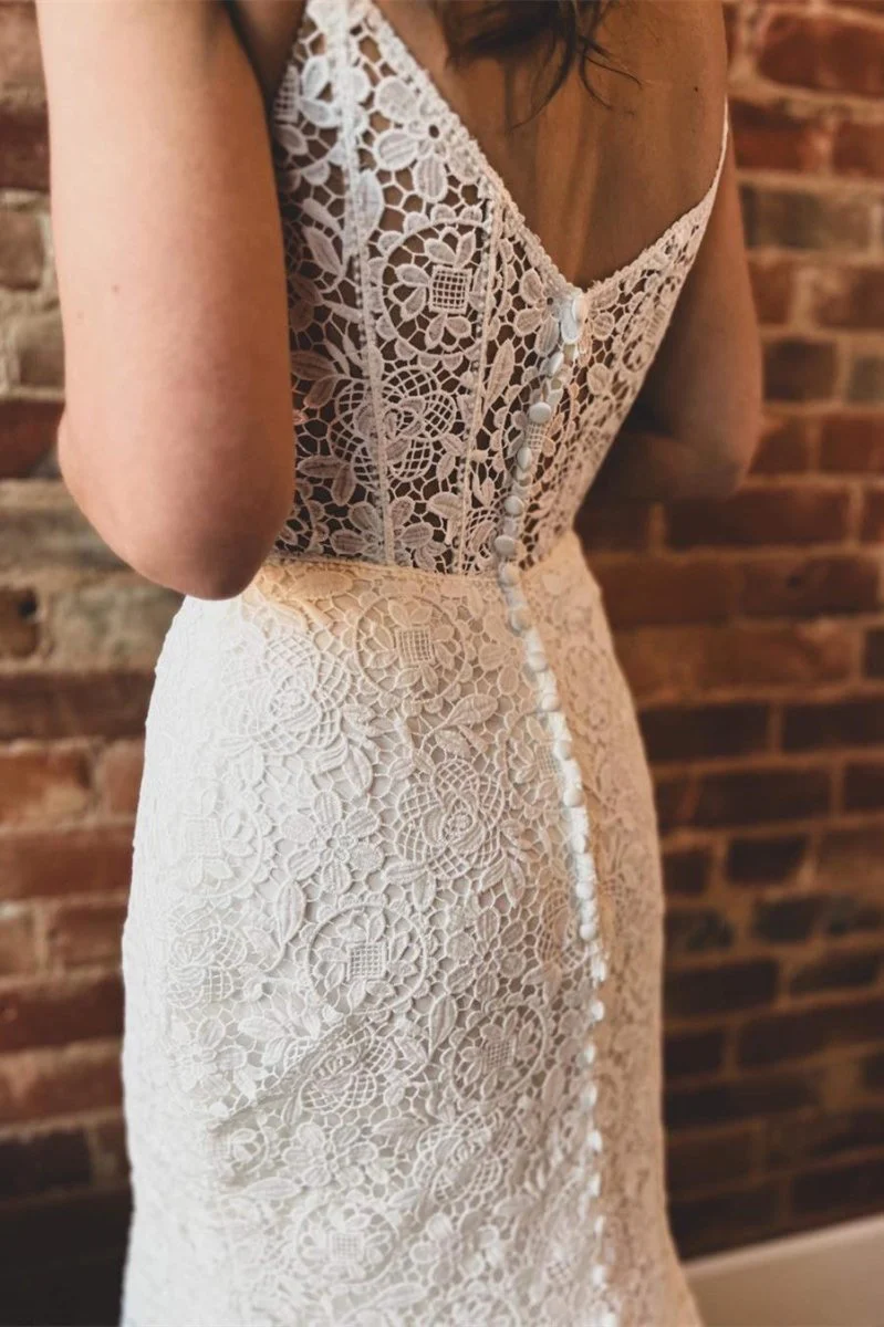 White Lace Sweetheart Sleeveless Mermaid Long Wedding Dress