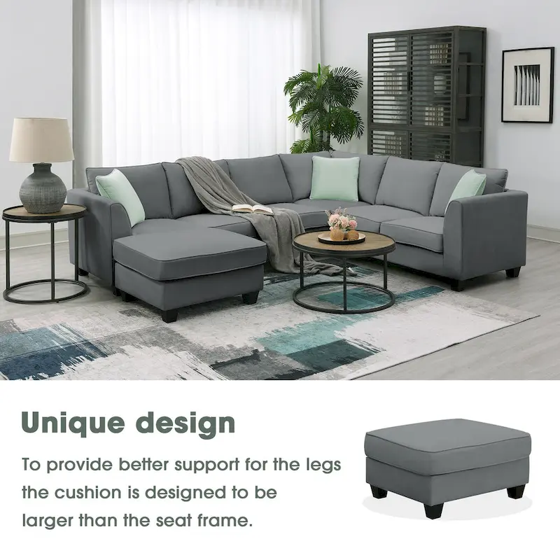 112*87  Sectional Sofa Couches Living Room Sets 7 Seats Modular Sectional Sofa with 3 Pillows, Grey