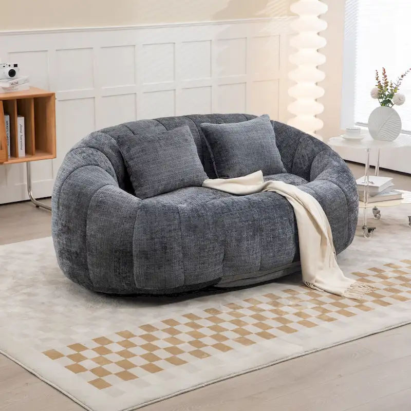 Chenille Upholstered Durable Comfort Lounger High Back Bean Bag Loveseat Sofa
