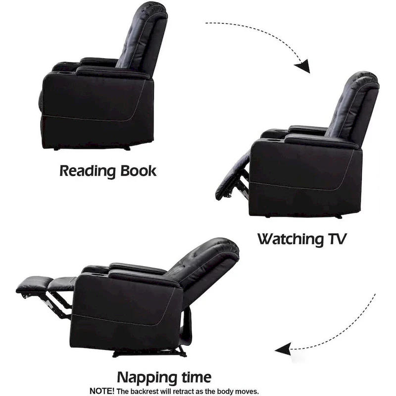 Black / Brown Electric Power Recliner Chair with Cup Holders & USB Ports – Home Theater Style, 1 Person Use
