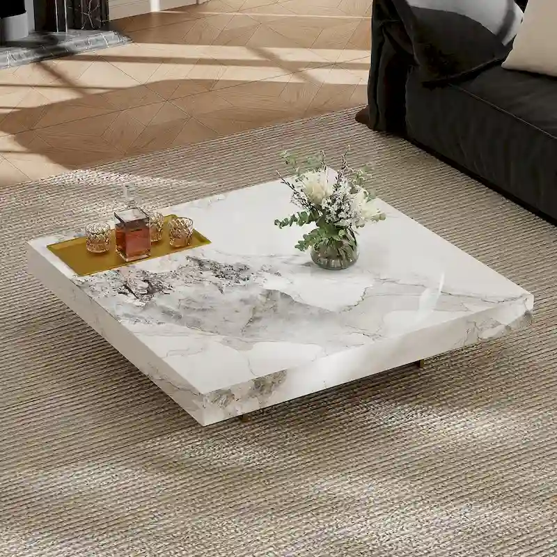 Gold/Black Square & Rectangular Sintered Stone Coffee Table for 2