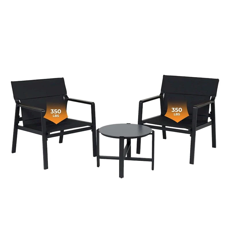 Mesh Sling Armchairs, Conversation Set with Side Table, Aluminum Frame (Set of 3)