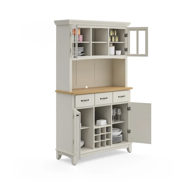 Homestyles Buffet of Buffets Off-White Server with Hutch & Wood Top