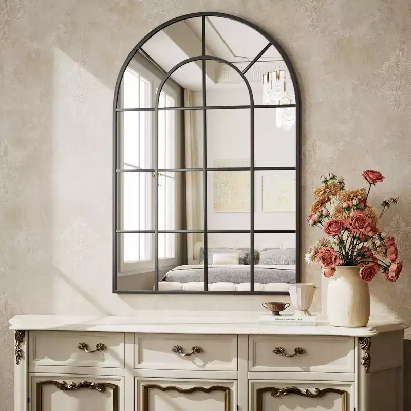 BEAUTYPEAK Arched Windowpane Mirror Bathroom Mirror Wall Mirror Mordern Mirror for Bedroom,Living room