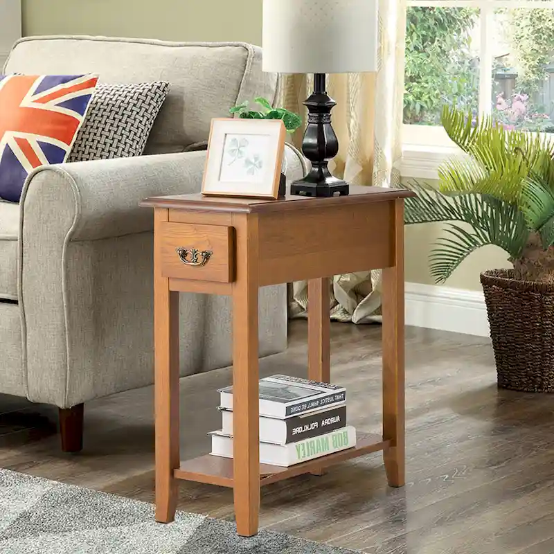 Black / Yellow / Brown / White 2-Tier Side End Table with Drawer – Fits 1 Space