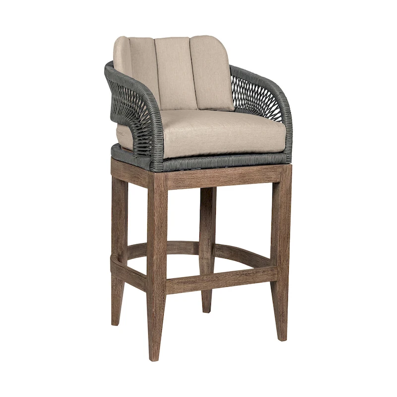 Kimi 26 Inch Outdoor Patio Counter Stool Chair, Olefin and Gray Woven Rope