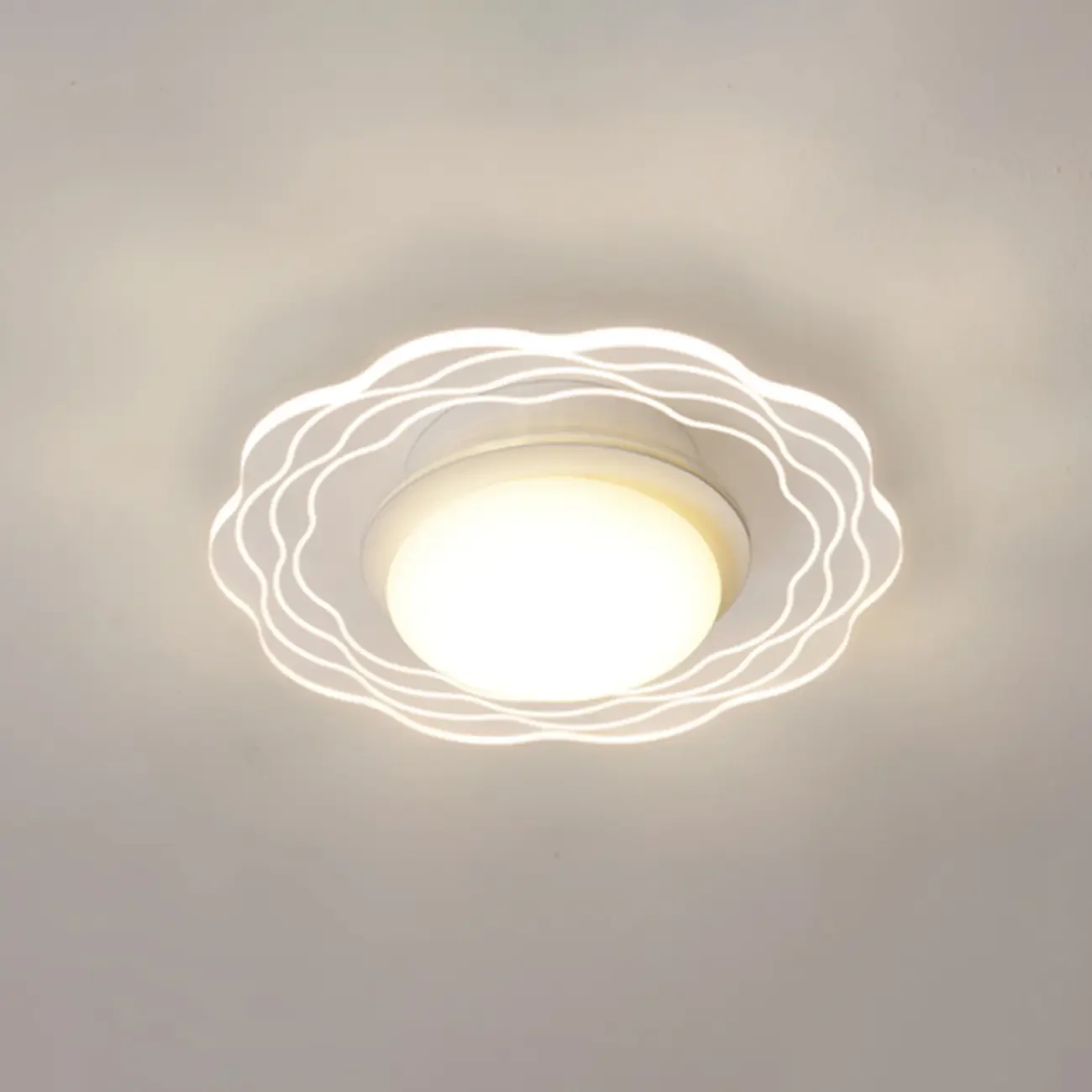 Mini White Artistic Flower Shade Flush Ceiling Light Dimmable
