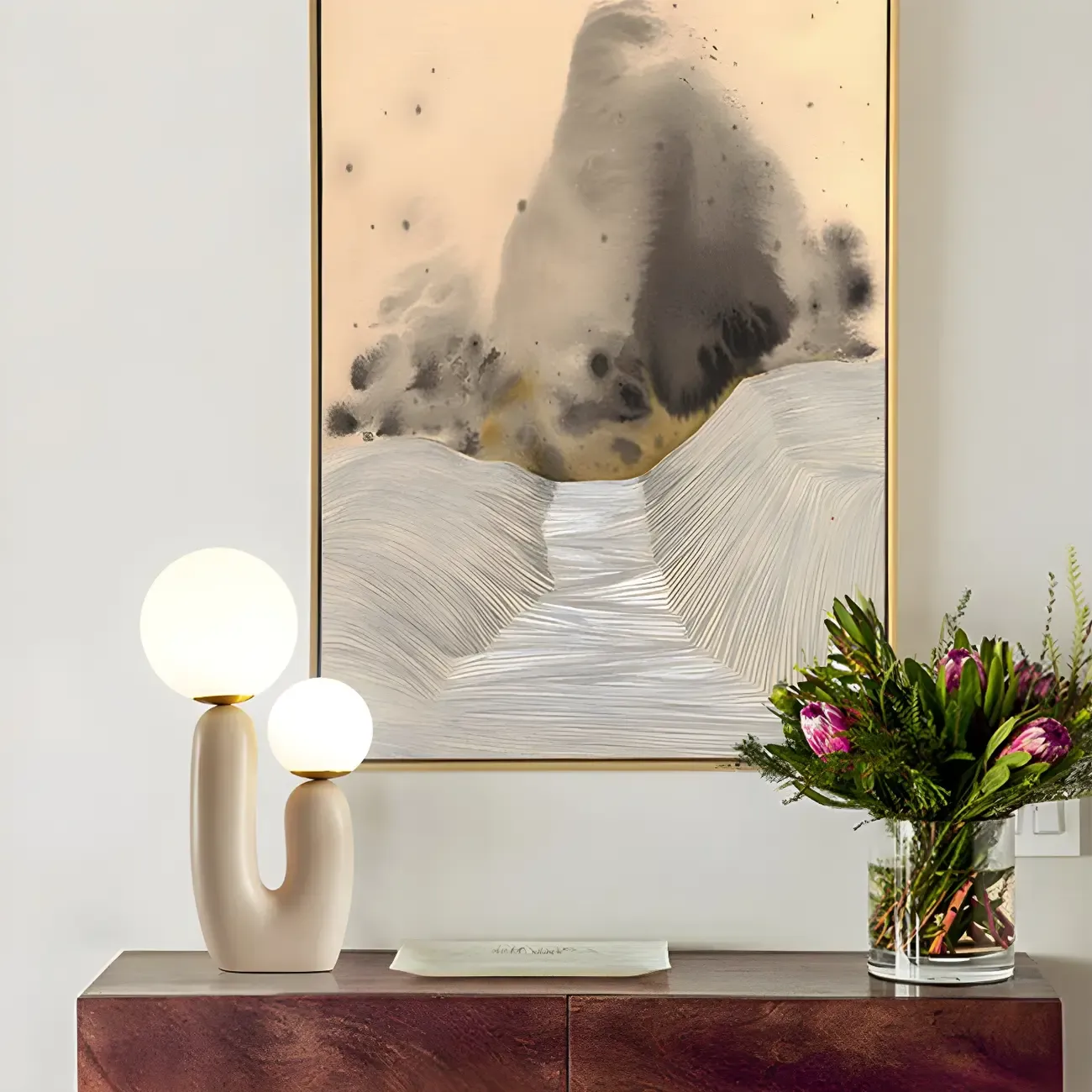 Pink Resin Cactus Globe Glass Table Lamp