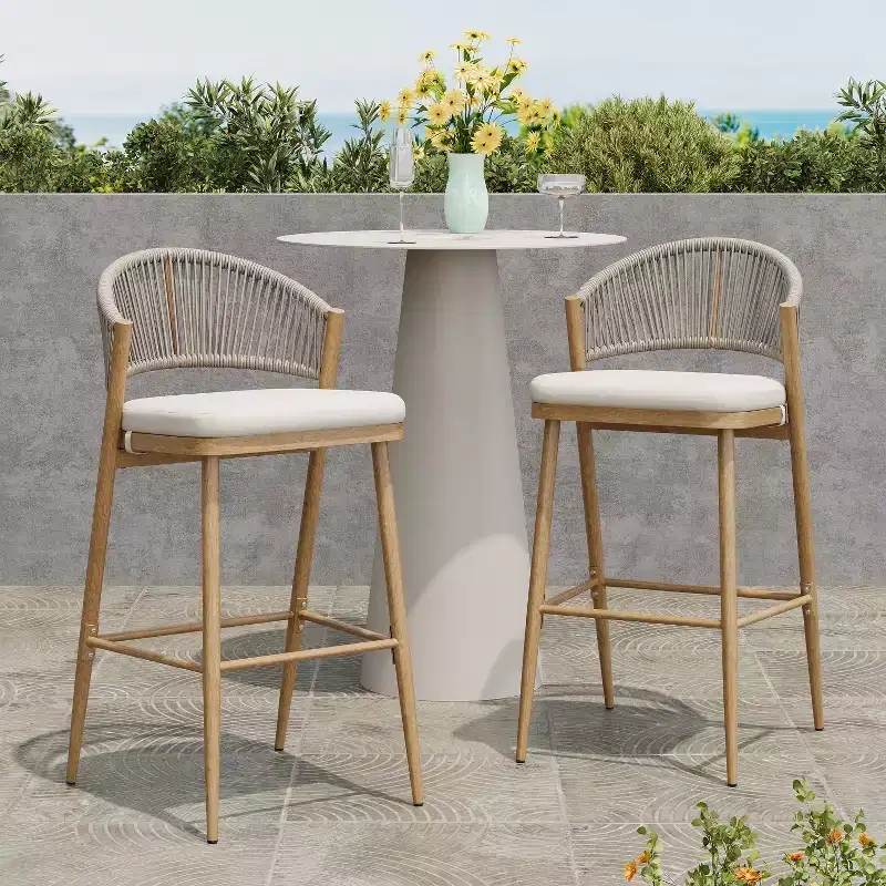 Christopher Knight Home Youssef Outdoor 30 Aluminum and Rattan Barstools with Scallop-shaped Backrest (Set of 2)
