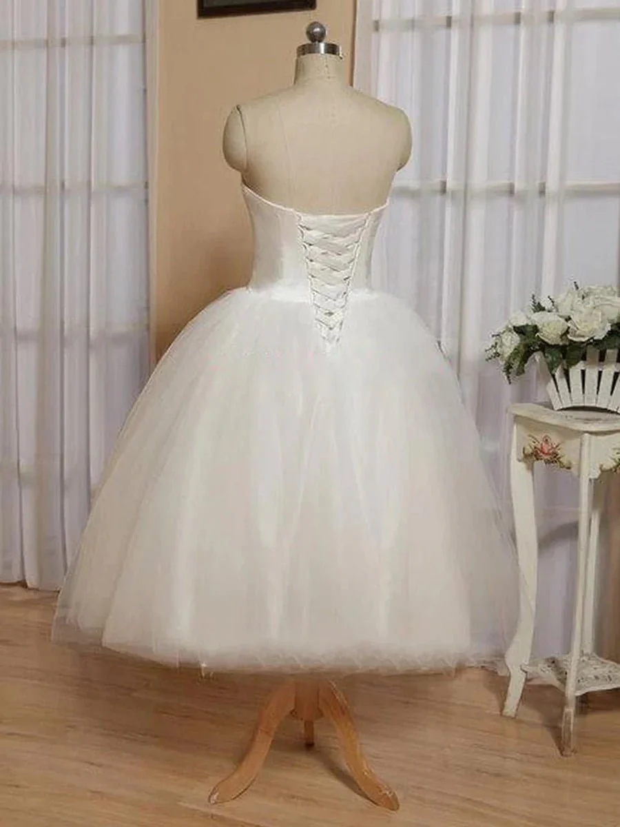 Sweetheart Empire Tea-Length Tulle Wedding Dress With Lace-Up Back