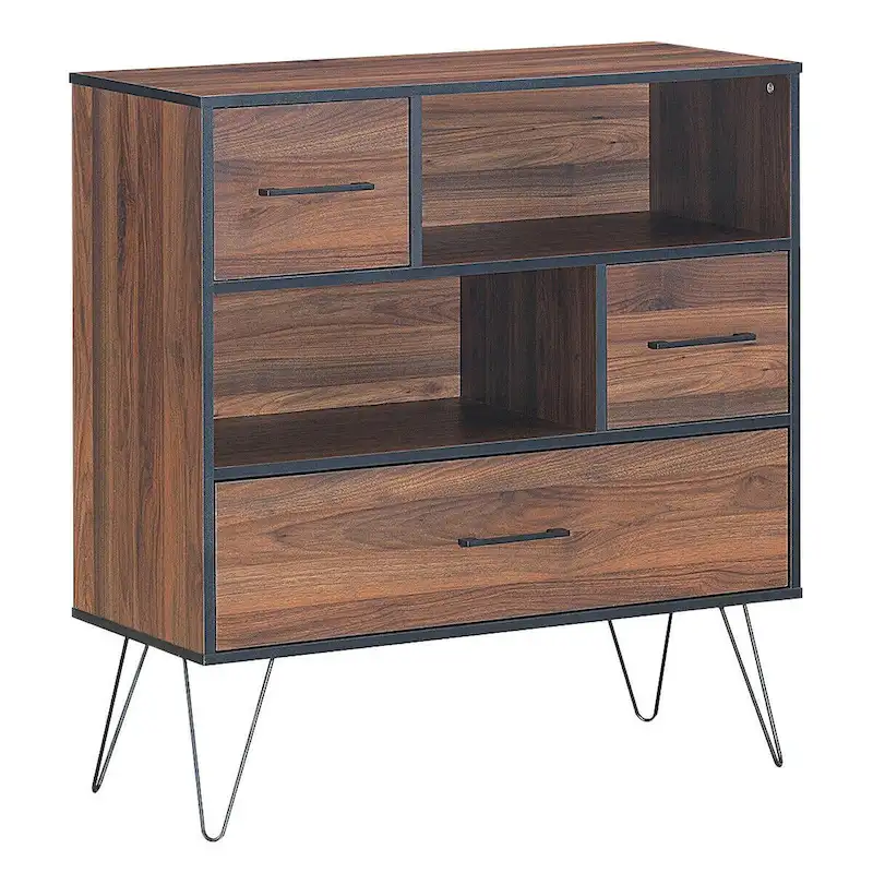 Multipurpose Sideboard Storage Cabinet with Metal Leg & Drawers - 35.5  x 15.5  x 40  (L x W x H)