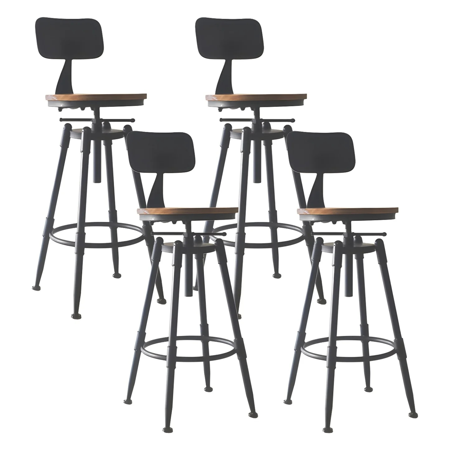 Industrial Metal Leather Swivel Bar Stools with Back