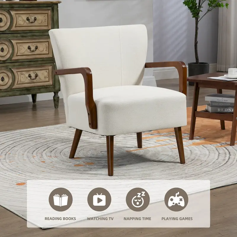 Modern chairs in the living room, wooden frame armchairs