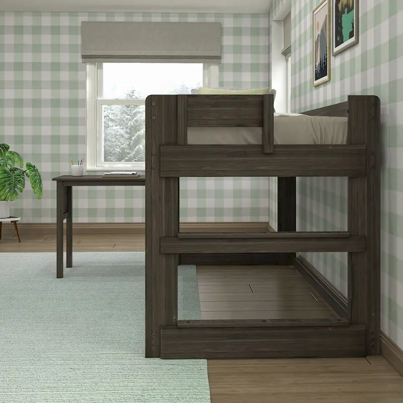 Modern Farmhouse Twin Low Loft Bed with Hook-On Desk – Solid Wood, 400 lb Capacity