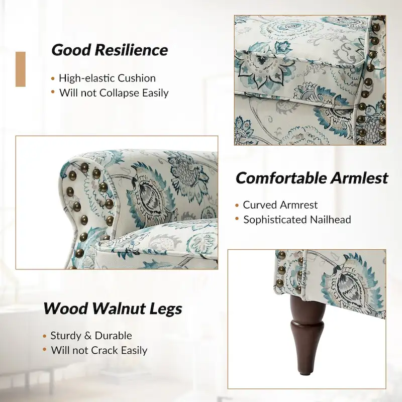 Nyctelius Traditional Polyester Accent Chair with Rolled Arms and Nailhead Trim by HULALA HOME