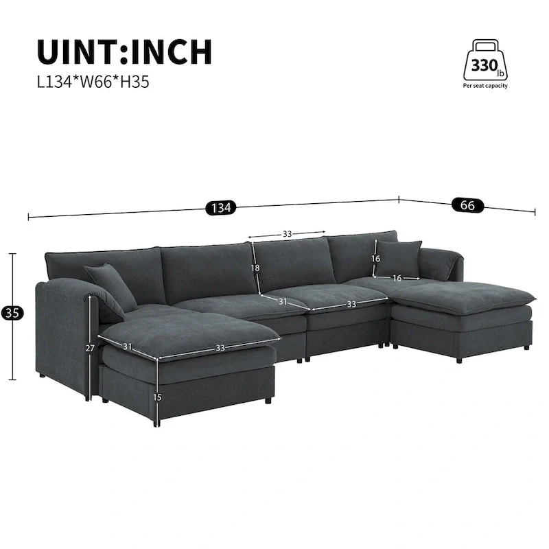 134*66  Chenille Modular Sectional Sofa