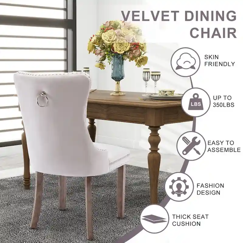 Velvet Dining Chairs, Tufted Solid Wood Armless Chairs Accent Chair with Nailhead Trim and Back Ring Pull