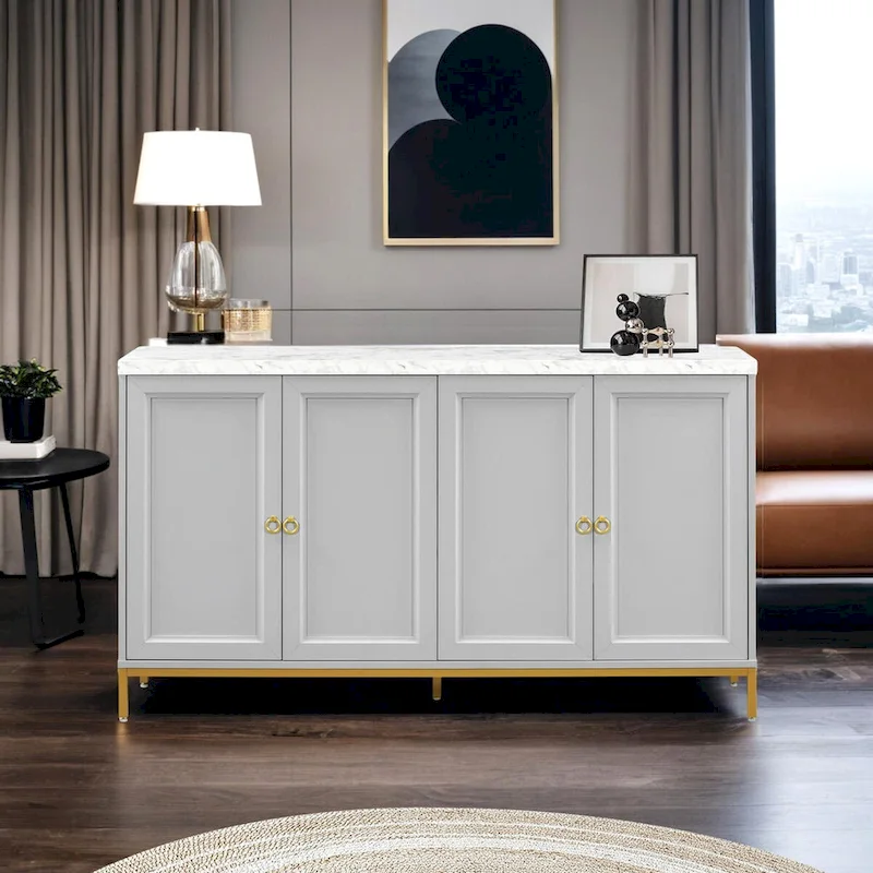 4-Door Sideboard in Light Gray & Black | Modern Style | For Living & Dining Room