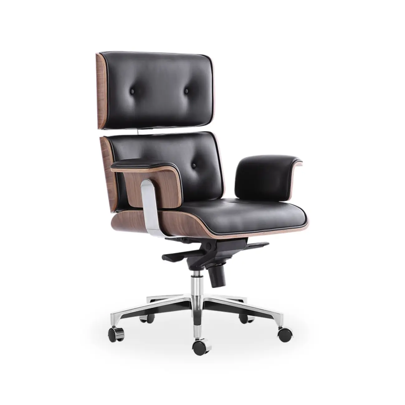 Modern Wood Leather Adjustable Swivel Black Executive Chair