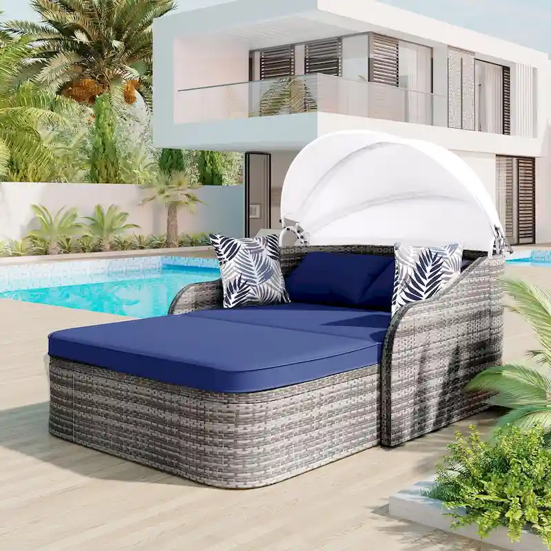 GO 79.9 Outdoor Sunbed with Adjustable Canopy, Daybed With Pillows
