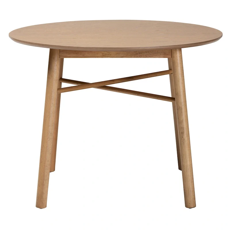 Oak Brown Round Dining Table - Mid-Century Style - Seats 4