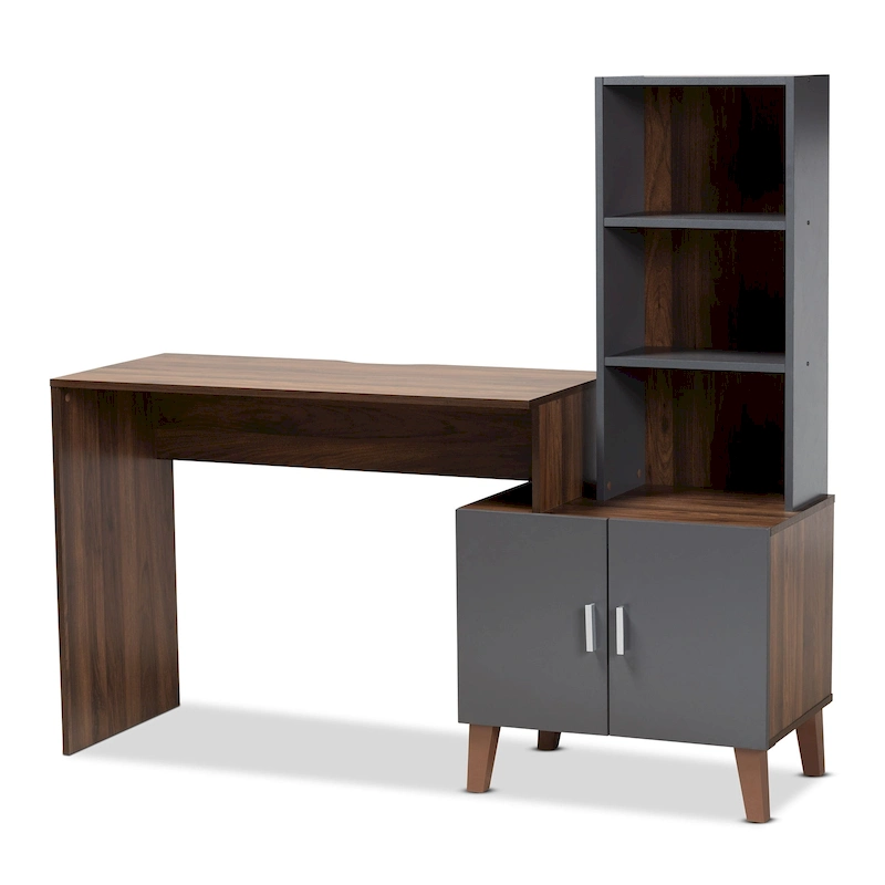 Jaeger Two-Tone Brown and Dark Grey Wood Storage Desk with Shelves