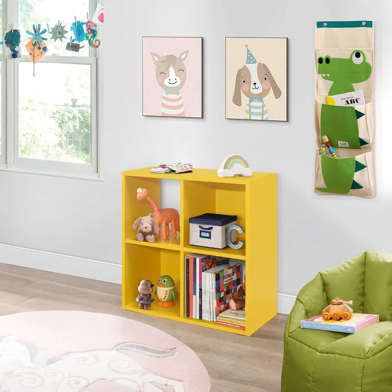 4-Cube Children's Bookcase, Kids Toy Storage Shelf Organizer, Yellow