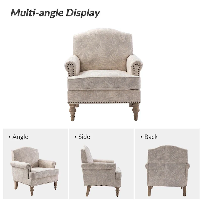 Grey/Navy Farmhouse Nailhead Camelback Armchair, 1-Person