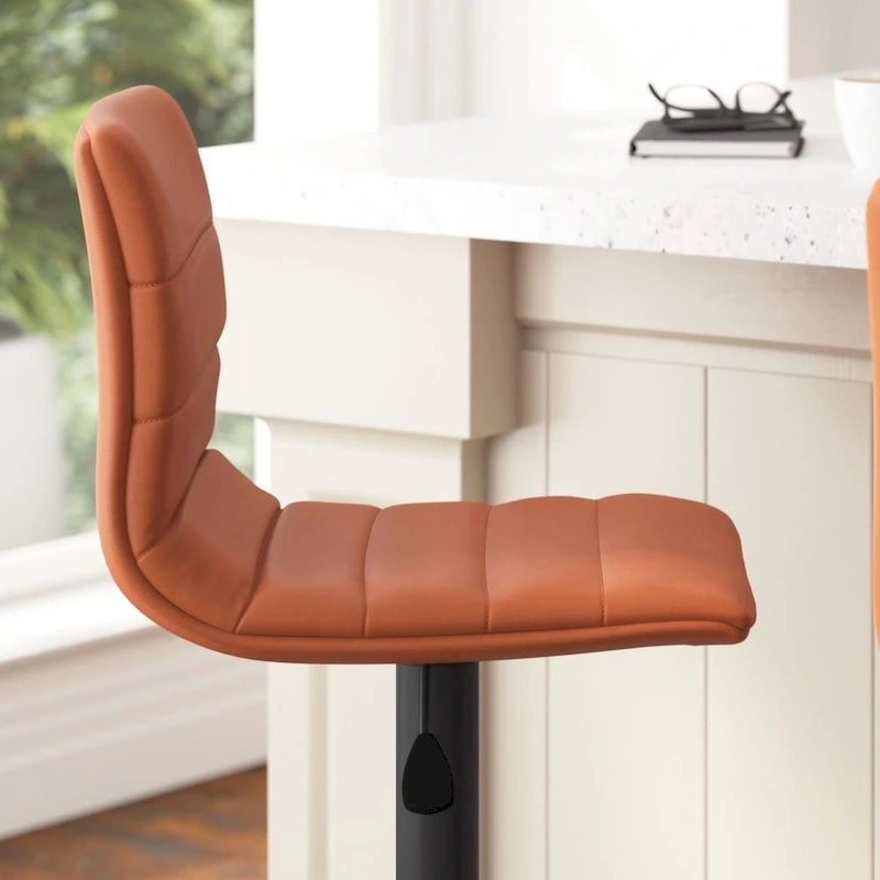 Modern Channel Stitched Adjustable Height Swivel Barstool with Footrest