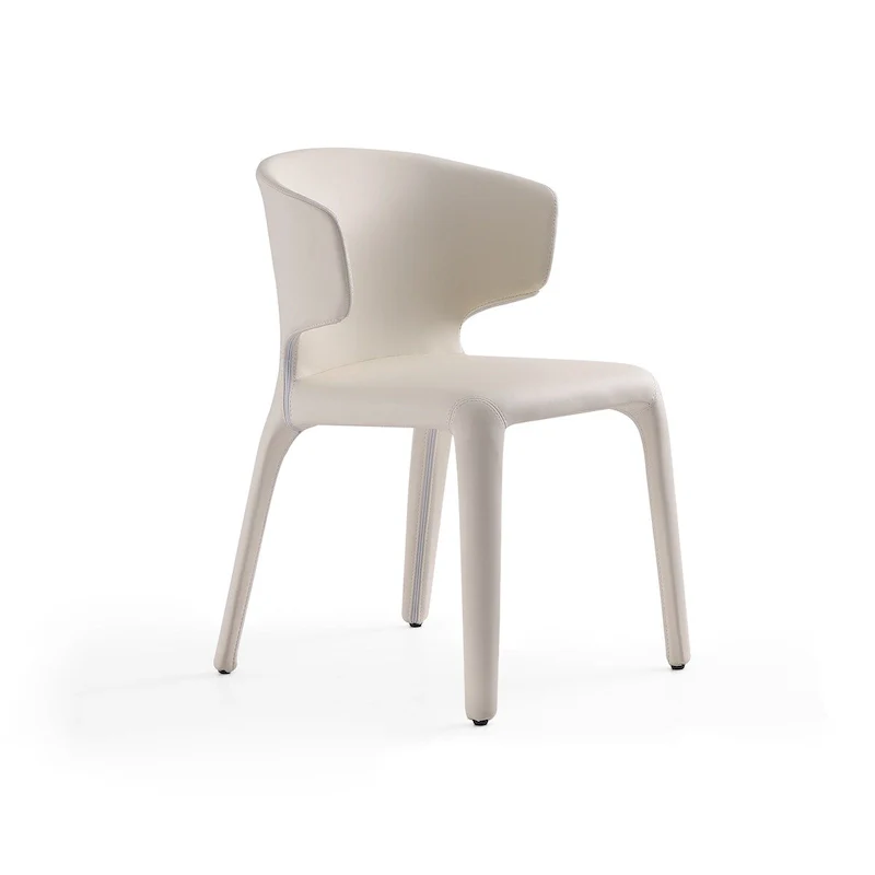 Cream/Saddle Brown/Black Leather Upholstered Dining Chair, Curved Back, Single Seat