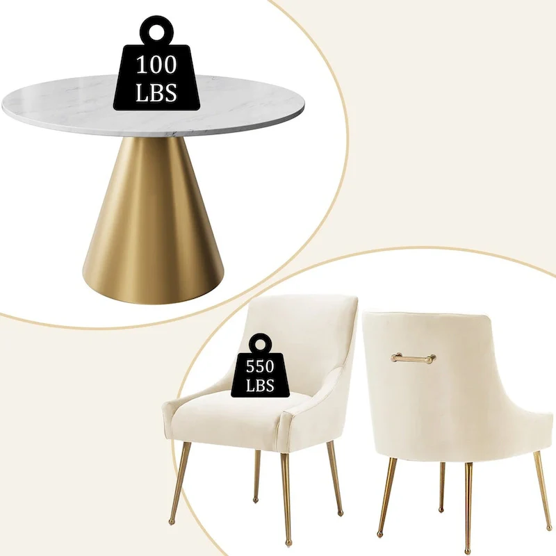 48 Marble Top Metal Dining Table with Velvet Dining Chair Set