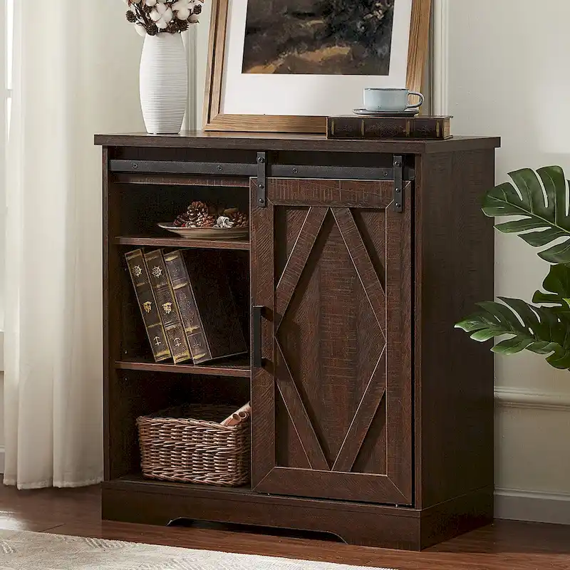 Brown Farmhouse Sliding Barn Door TV Stand with Storage, Multiple Sizes