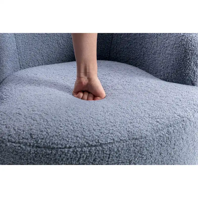 Blue Teddy Fabric Swivel Barrel Chair